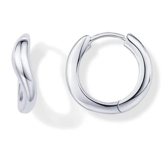 14K White Gold Plated Wavy Huggie Twisted Hoop Earrings - Picture 1 of 5